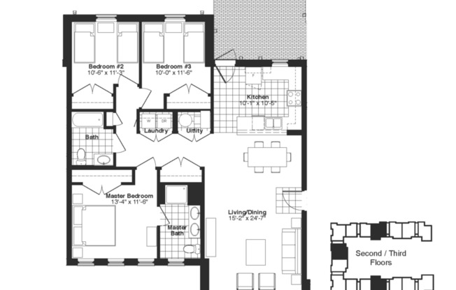 3 beds, 1 bath, 1,308 sqft, $1,284