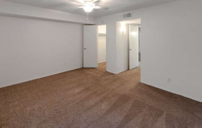 This is a photo of the bedroom in the 751 square foot 1 bedroom, 1 bath apartment at Woodbridge Apartments in Dallas, TX.