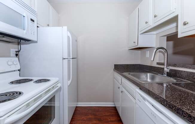 a kitchen with white appliances and white cabinets