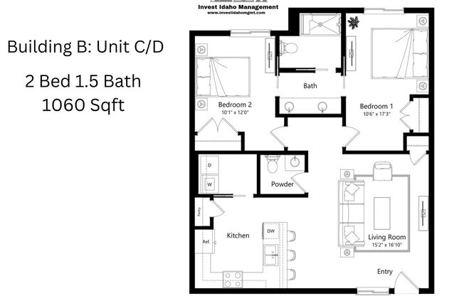 2 beds, 1.5 baths, 1,060 sqft, $1,495