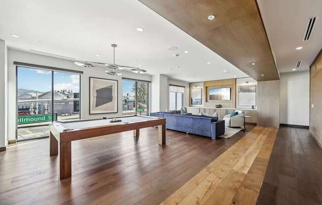 Pool table with light at Bayview Apartments, Emeryville, CA, 94608