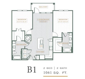 2 beds, 2 baths, 1,061 sqft, $1,850