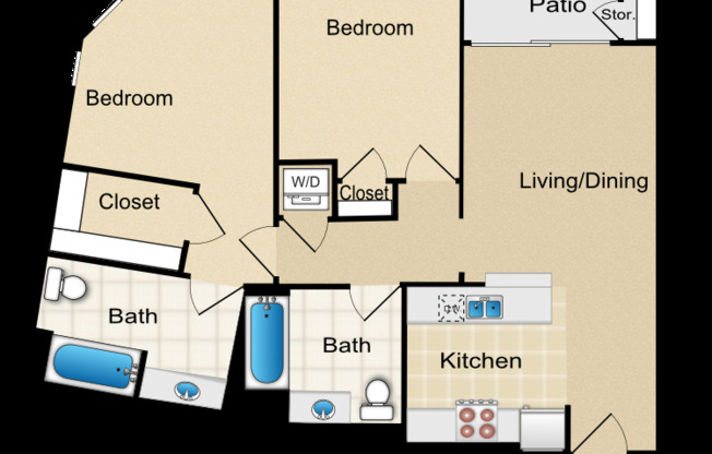 2 beds, 2 baths, 932 sqft, $3,687
