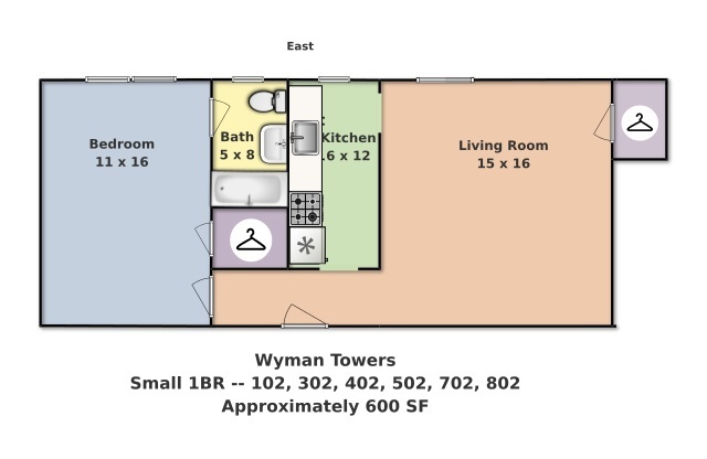 1 bed, 1 bath, 550 sqft, $1,375, Unit 402