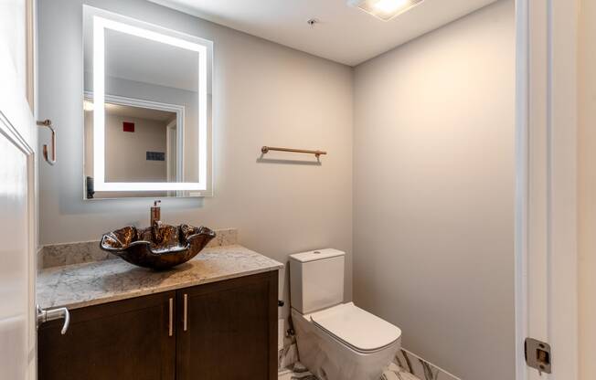 a bathroom with a toilet and a sink and a mirror