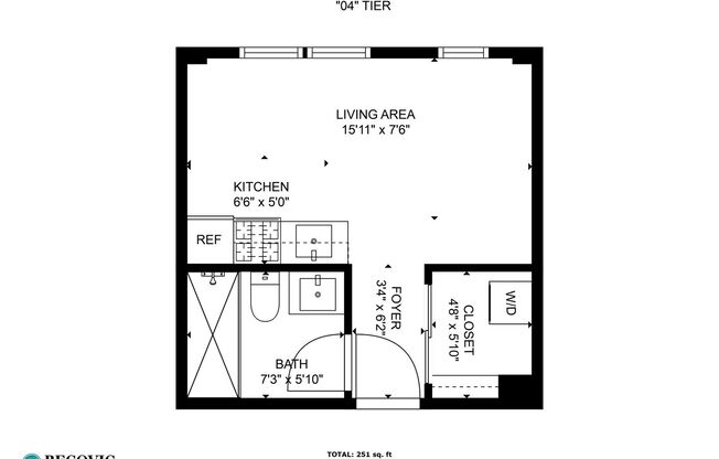 Studio, 1 bath, 233 sqft, $1,475, Unit 604