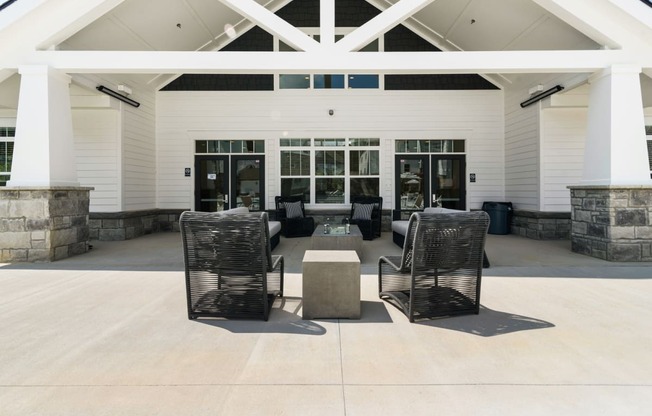 Ashland Farms Outdoor Fireside Lounge Next to Resident Clubhouse with Cozy, Modern Seating