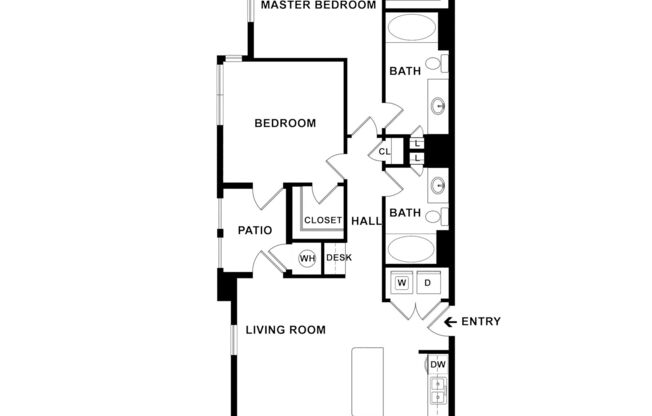 2 beds, 2 baths, 1,074 sqft, $1,900