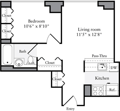 1 bed, 1 bath, 518 sqft, $3,974