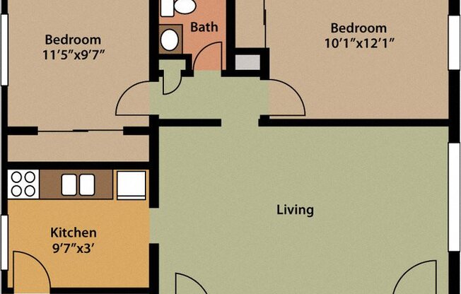 2 beds, 1 bath, 664 sqft, $900