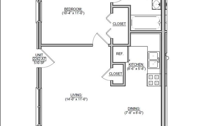 1 bed, 1 bath, 530 sqft, $885, Unit IV A-01