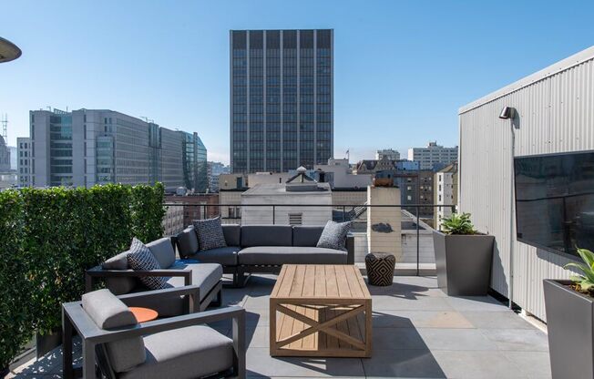 Rooftop lounge space at TL residences in San Francisco, CA