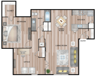 1 bed, 1 bath, 876 sqft, $1,049