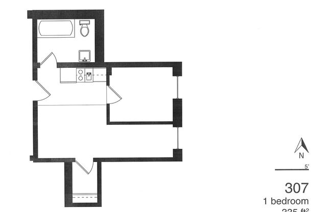 1 bed, 1 bath, 350 sqft, $570, Unit 307