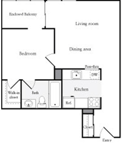 1 bed, 1 bath, 645 sqft, $2,904