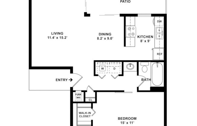 1 bed, 1 bath, 698 sqft, $745