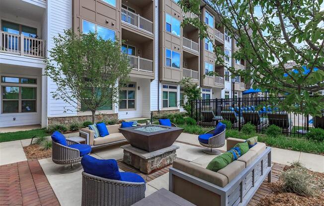 Berewick Pointe Outdoor Living Area Including BBQs And Fire Pits Charlotte, NC Apartments for Rent