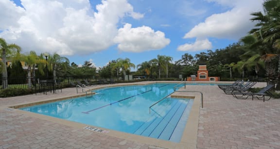 Crystal clear pool with tanning deck at The Columns at Bear Creek, New Port Richey, Florida