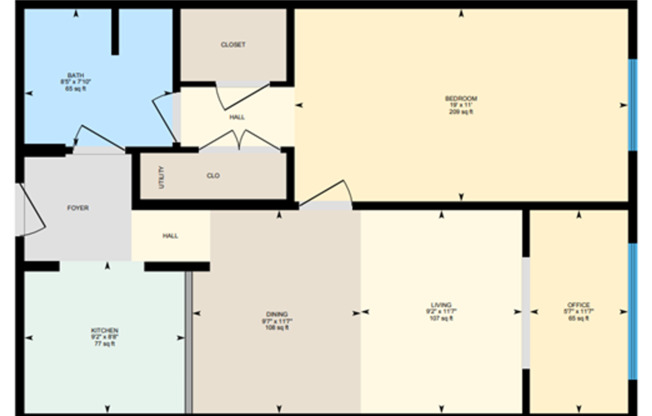 1 bed, 1 bath, 855 sqft, $1,025, Unit 1B