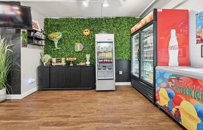 A Philadelphia Water Ice machine is on the right.