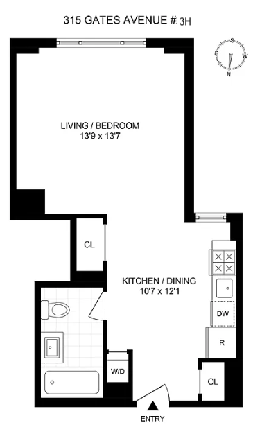 Studio, 1 bath, 476 sqft, $2,650, Unit 3H