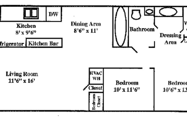 2 beds, 1 bath, 984 sqft, $1,045