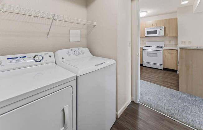 A laundry room with a washer and dryer at Fieldstream Apartment Homes in IA 50023