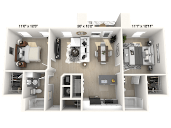 2 beds, 2 baths, 996 sqft, $1,671