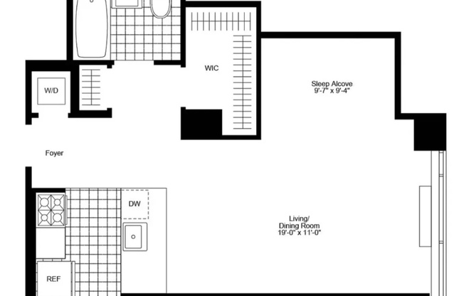 1 bed, 1 bath, 583 sqft, $6,000, Unit 1014
