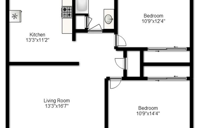 2 beds, 1 bath, 903 sqft, $1,210, Unit E-1