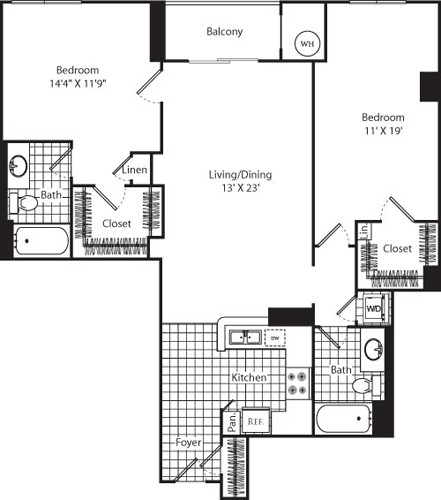 2 beds, 2 baths, 1,185 sqft, $3,344