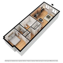 1 bed, 1 bath, 537 sqft, $2,500