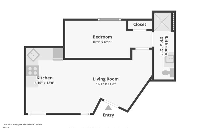 1 bed, 1 bath, 349 sqft, $1,845, Unit 201