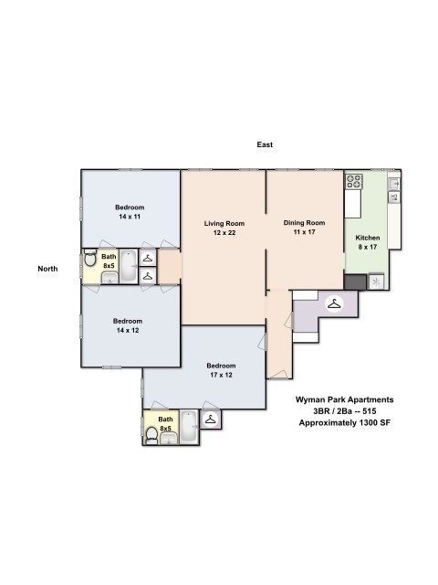 3 beds, 2 baths, 1,300 sqft, $2,500, Unit 515