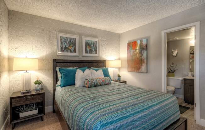 The Icon on Central Apartments in Phoenix, Arizona Model Bedroom with Attached Bathroom