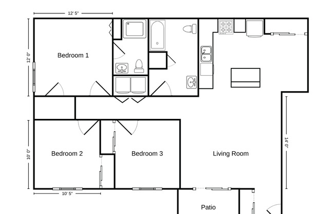 3 beds, 2 baths, 1,265 sqft, $1,530, Unit PV 1626-09