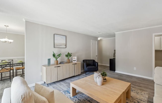 a living room with a couch and a table