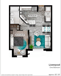 1 bed, 1 bath, 621 sqft, $1,365