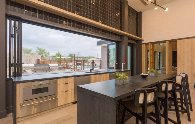 Community kitchen with stainless steel appliances