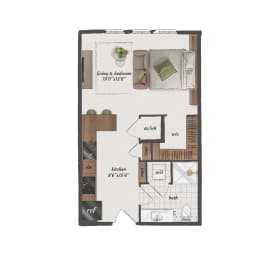 Studio, 1 bath, 570 sqft, $1,571