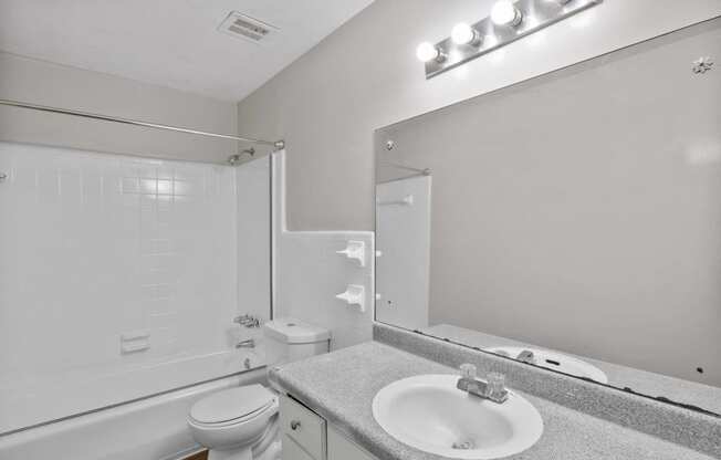 the preserve at ballantyne commons apartment bathroom with sink toilet and shower