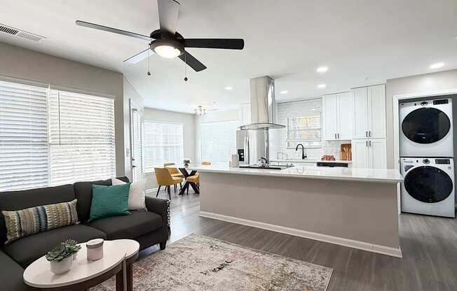 Legacy units feature quartz countertops, matte black finishes and stainless steel appliances