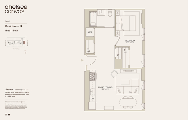 1 bed, 1 bath, $7,600, Unit 2B