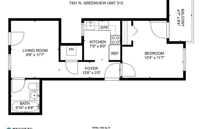 1 bed, 1 bath, 402 sqft, $1,650, Unit 7451-313