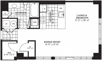 Studio, 1 bath, 637 sqft, $2,036