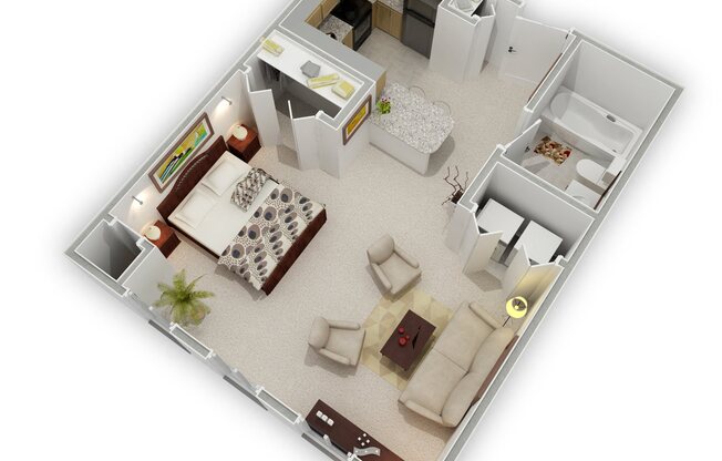 Mill City - Millstone Studio Apartment - Floor Plan (3D)