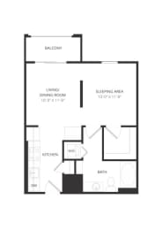 Studio, 1 bath, 538 sqft, $1,545
