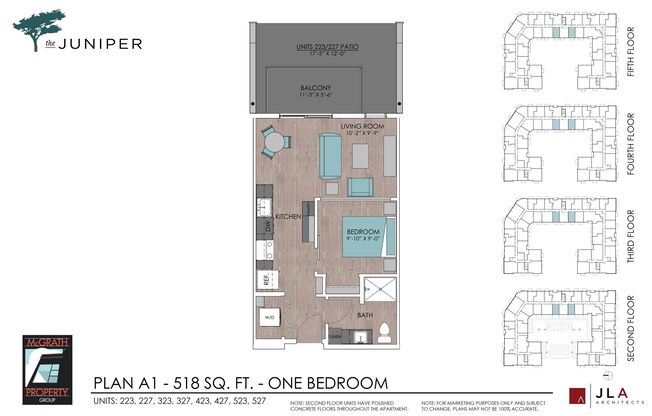 Studio, 1 bath, 518 sqft, $1,395, Unit 327
