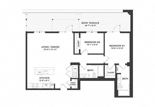 2 beds, 2 baths, 889 sqft, $2,250