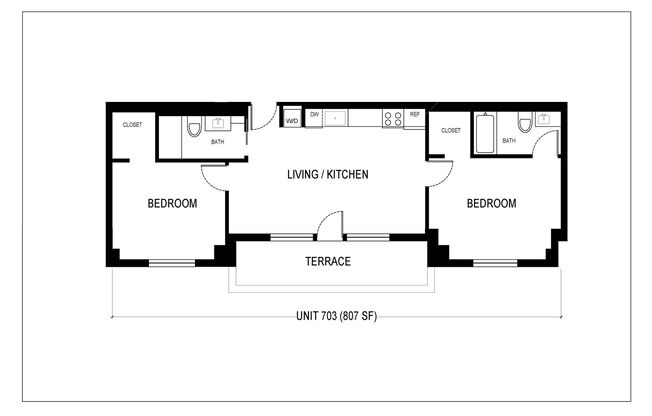 2 beds, 2 baths, 807 sqft, $1,550, Unit 703